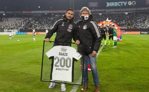 Daniel Morón cuando Colo Colo homenajeó a Gabriel Suazo por llegar a 200 partidos jugados en el club. (Agencia Uno).
