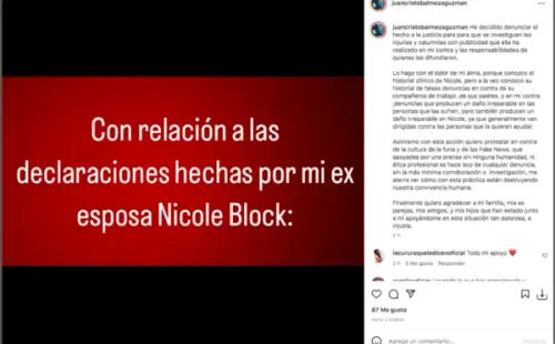 Juan Cristóbal Meza acude a la Justicia por acusaciones de Nicole Block en su contra.(Foto: Instagram)