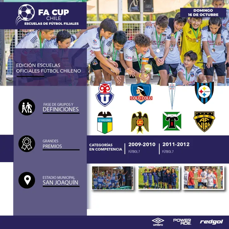 El estadio municipal de San Joaquín recibirá una versión exclusiva de FA Cup Chile, con algunas de las principales escuelas de fútbol oficiales de Chile. Foto: FA Cup Chile.