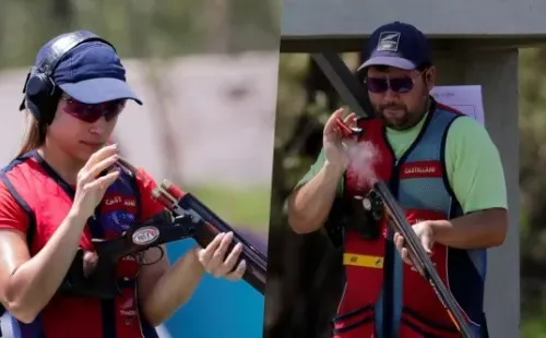 Fran Crovetto y Héctor Flores se lucieron en el Tiro Skeet Mixto y sacaron un meritorio segundo lugar. | Foto: Team Chile / Sebastián Miranda