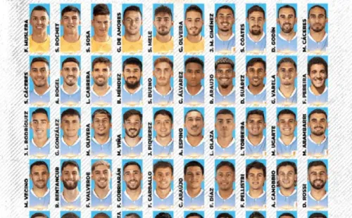 Los 56 jugadores que Diego Alonso reservó en la selección de Uruguay para disputar el Mundial de Qatar 2022.