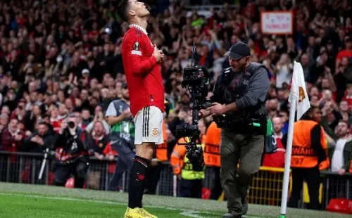 Cristiano y su celebración tras el gol que selló la victoria del United (Getty)