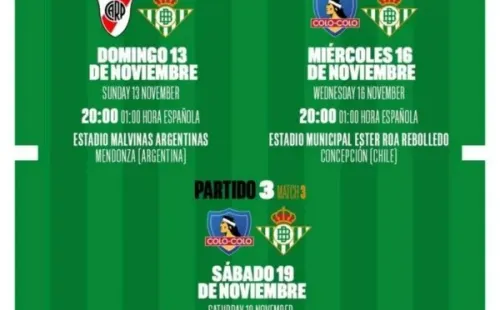 La programación de los amistosos del Betis ante River Plate y Colo Colo. | Foto: Real Betis