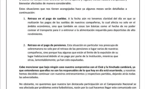 Comunicado de las jugadoras de Fernández Vial.