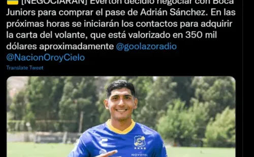 Golazo Radio y su información respecto de la negociación de Everton por Adrián Sánchez. (Captura).