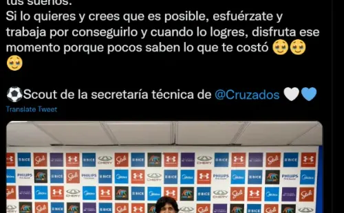 El tuit de Andrés González para dejar clara su felicidad por incorporarse al equipo de scouting de Universidad Católica. (Captura).