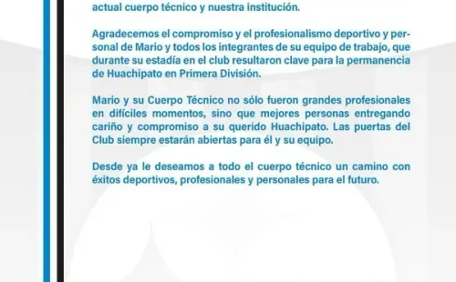 Comunicado de Huachipato por la salida de Mario Salas