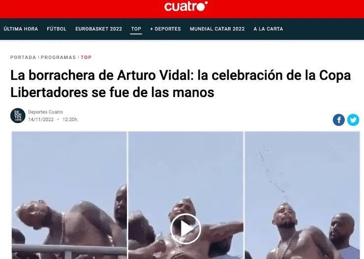 Prensa internacional reacciona al festejo de Arturo Vidal