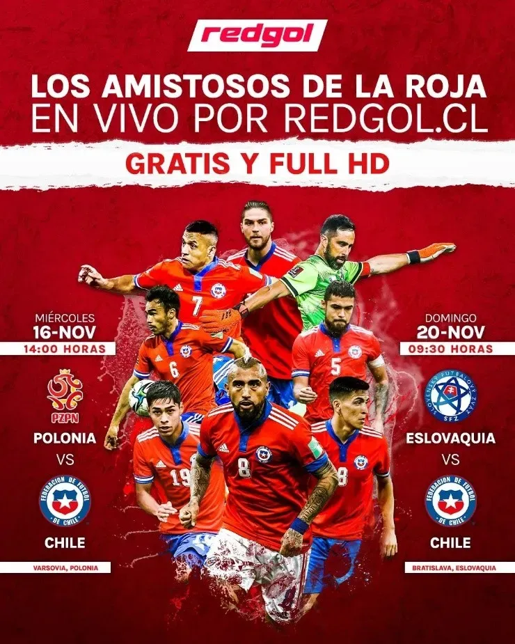 Recuerda que este miércoles podrás ver en vivo y en directo vía streaming a través de Redgol, el amistoso entre la selección de Polonia y Chile, desde las 13:30 horas
