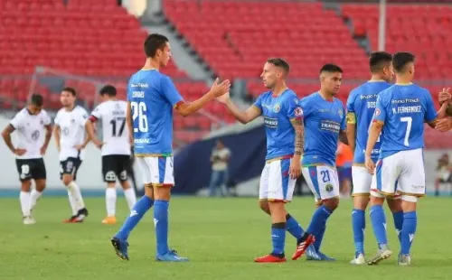 Alfred Canales (26) celebra el triunfo de Audax Italiano sobre Colo Colo el 9 de febrero de 2020, en la tercera fecha del Campeonato Nacional. (Agencia Uno).