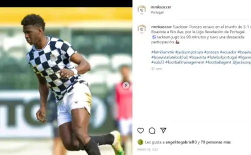 Jackson Porozo en acción por el Boavista de Portugal. (Captura Instagram MMK Soccer).