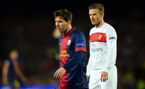 Lionel Messi y David Beckham en un partido entre el Barcelona y el PSG por los cuartos de final de la Champions League 2012-2013. (Getty Images).