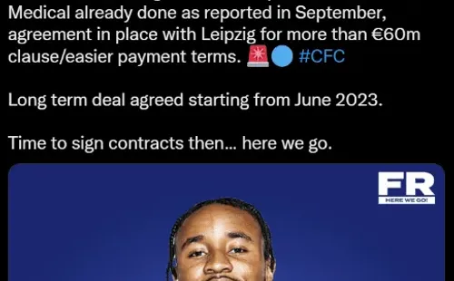 Fabrizio Romano informó así del acuerdo entre el Chelsea y el RB Leipzig por Christopher Nkunku. (Captura).