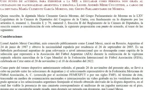 El documento de la Cámara de Diputados de México.