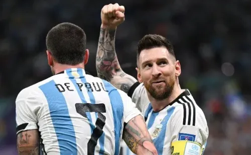 Rodrigo de Paul celebra el gol de Lionel Messi ante Países Bajos. (Getty Images 2022).