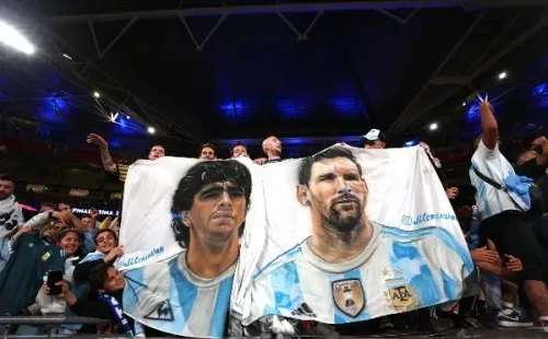 Maradona y Messi son los emblemas argentinos en las celebraciones tras el Mundial de Qatar 2022. Foto: Getty Images