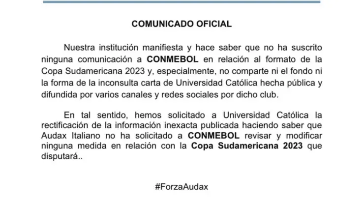 Audax Italiano descartó participar del reclamo chileno por el formato de la Copa Sudamericana