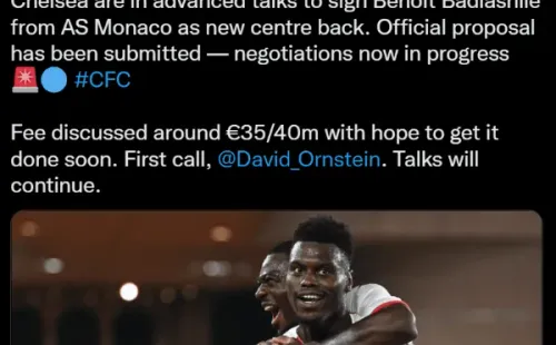 Fabrizio Romano detalla parte de la negociación que el Chelsea lleva para quedarse con el defensor francés del AS Mónaco Benoit Badiashile. (Captura).