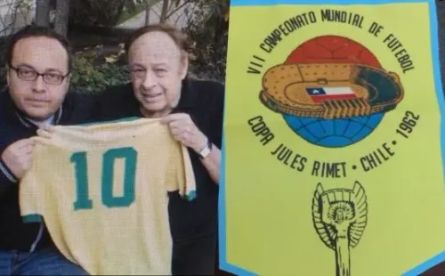 Paulo Flores junto a Alberto Fouillioux y un banderín del Mundial de Chile 62. | Foto: Paulo Flores