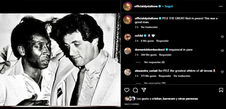 Sylvester Stallone recordó a Pelé en su última hora