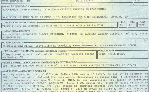 El documento donde se precisa las causas de su muerte. Fuente: @geglobo