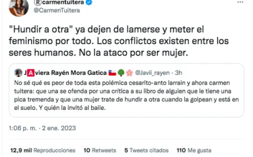 Audio que explica las críticas de Carmen Tuitera a Anto Larraín.(Foto: Twitter)