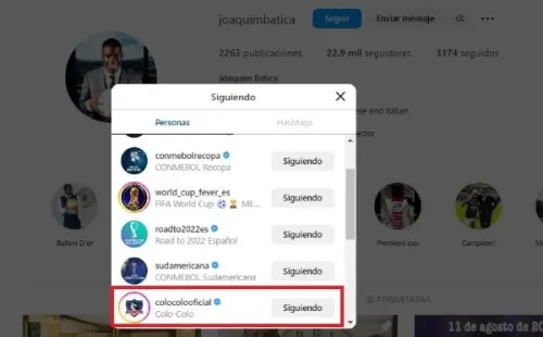 El perfil de Colo Colo ya está entre los seguidos por Joaquim Batica, el hombre detrás de la carrera de Joel Campbell. | Foto: Captura.