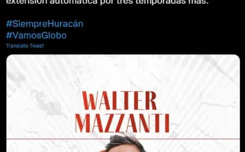 La oficialización de Huracán al préstamo de Walter Mazzantti. (Captura).