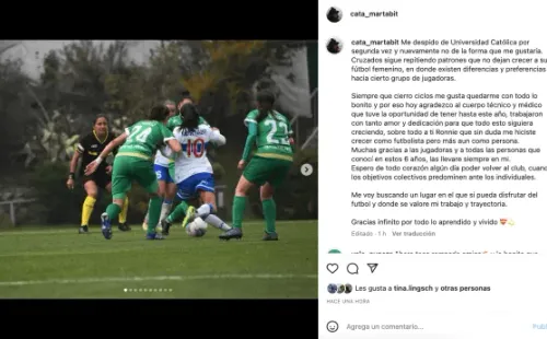 La publicación de despedida de Catalina Martabit. | Instagram