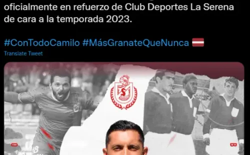 Camilo Rodríguez oficializado como refuerzo de Deportes La Serena. (Captura).