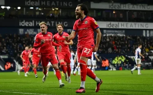 Ben Brereton celebra el golazo que le convirtió al West Bromwich Albion para que el Blackburn Rovers volviera a casa con un punto. (Getty Images).