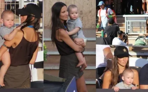 Juan, con su mini raqueta, y su mamá Laura siguen a todos lados a Nicolás Jarry. Estuvieron en Copa Davis, recientemente en el Río Open y ahora lo acompañaron en el ATP 250 de Santiago. | Foto: Héctor Orrego / RedGol