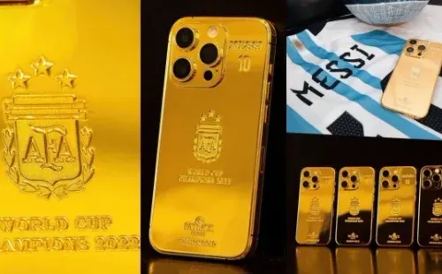 El diseño de los iPhone de oro para Messi y los campeones del mundo con Argentina. | Foto: @Indesigngold