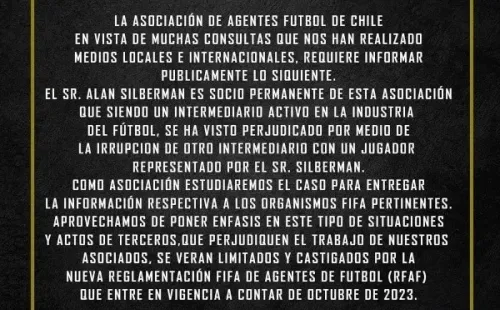 La declaración de la Asociación de Agentes de Chile.