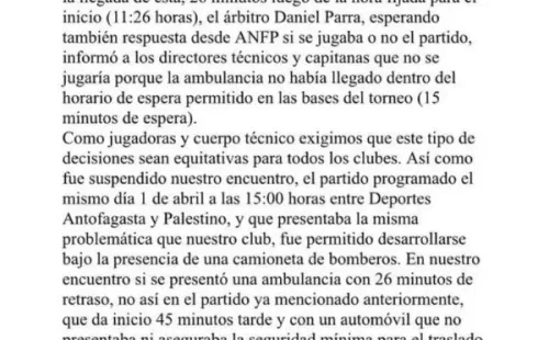 El comunicado del plantel de Fernández Vial. | Fernández Vial