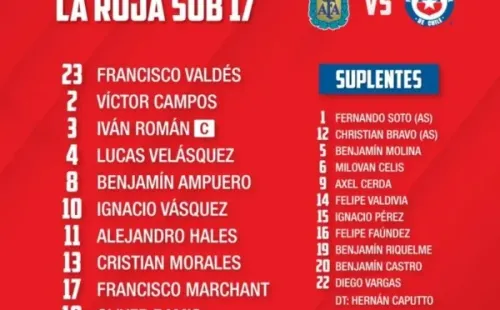 Once titular de la selección chilena sub 17 ante Argentina.