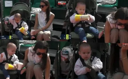 Laura Urruticoechea buscó varias maneras para entretener a Juanito mientras Nicolás enfrentaba a Tsitsipas. | Foto: ESPN