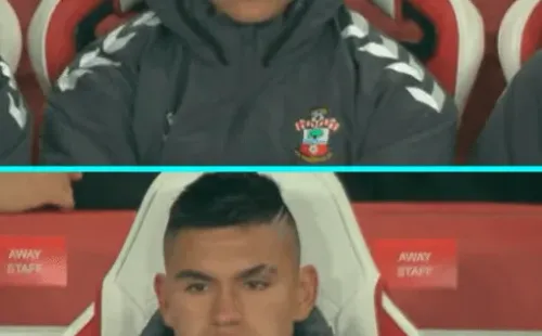 Las caras de Carlos Alcaraz tras haber sido sustituido ante el Arsenal. (Capturas).