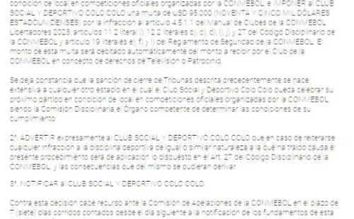 El fallo de la Conmebol. | Foto: Captura.