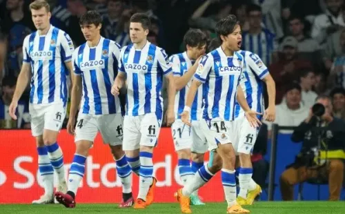 Así festejó Takefusa Kubo el gol que le anotó al Real Madrid con la Real Sociedad. (Getty Images).