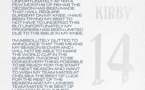 El comunicado en que Fran Kirby confirmó su lesión. | @frankirby