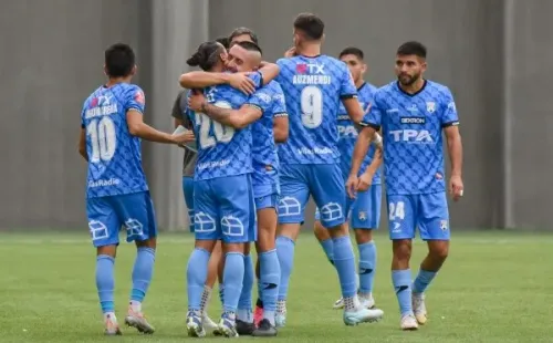 Así festejó San Marcos de Arica el gol de Felipe Báez ante Santiago Wanderers. (Photosport).