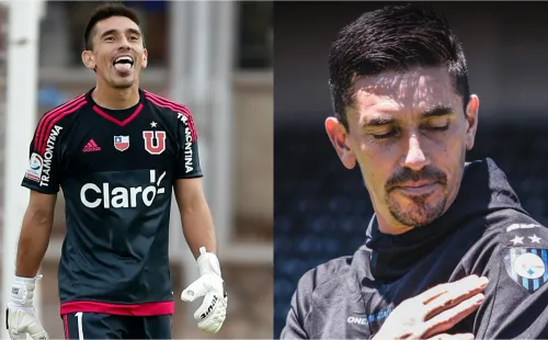 Miguel Jiménez en la U y en su oficialización como preparador de arqueros de Huachipato. (Photosport/Huachipato).