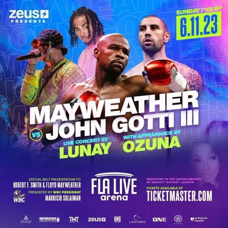 Cartel del evento de exhibición que reune a “Money”, Ozuna y Lunay. (Imagen: Floyd Mayweather)