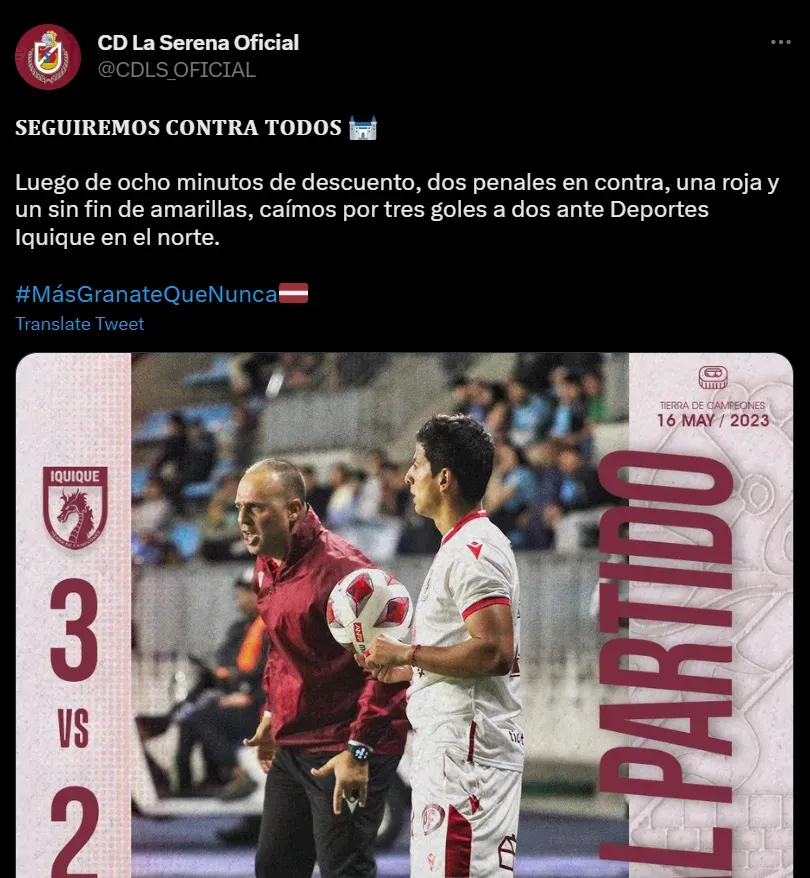 Captura Twitter Deportes La Serena.