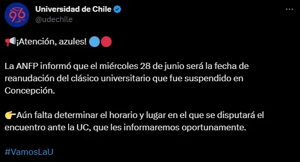 Oficial: la U confirma fecha para reanudar el Superclásico.