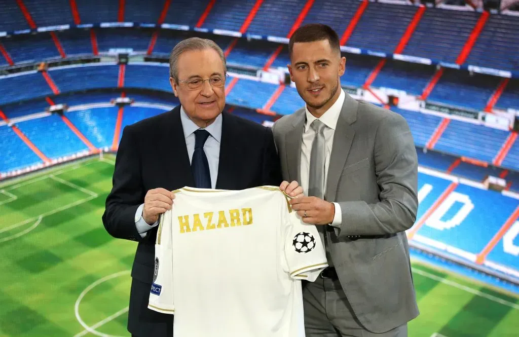 13 de junio del 2019 fue la presentación de Hazard en el Bernabéu, día que Florentino Pérez y toda la afición madrileña quisiera olvidar. Foto: Getty
