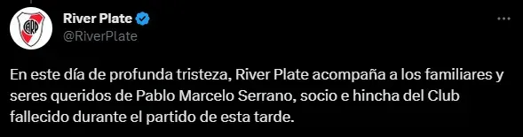 River Plate identificó a hincha que perdió la vida en duelo ante Defensa y Justicia.