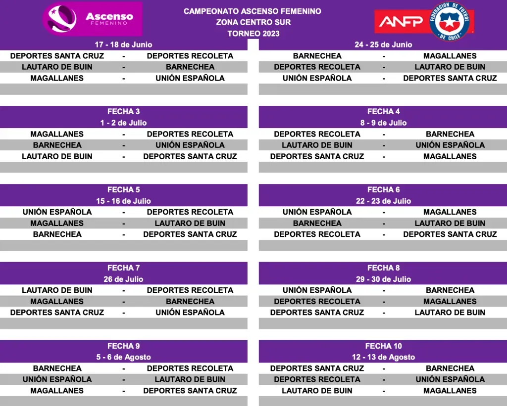 El fixture de la zona centro sur