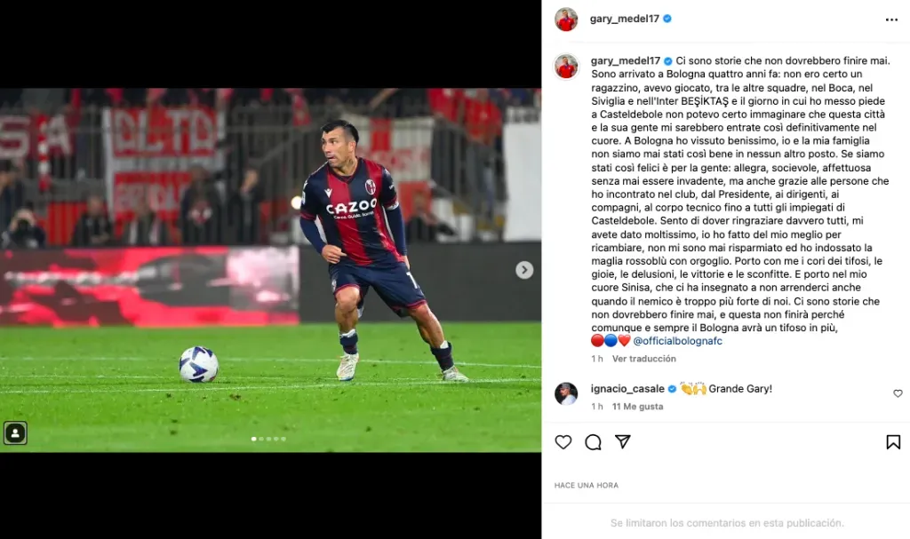 La despedida de Gary Medel del Bologna.